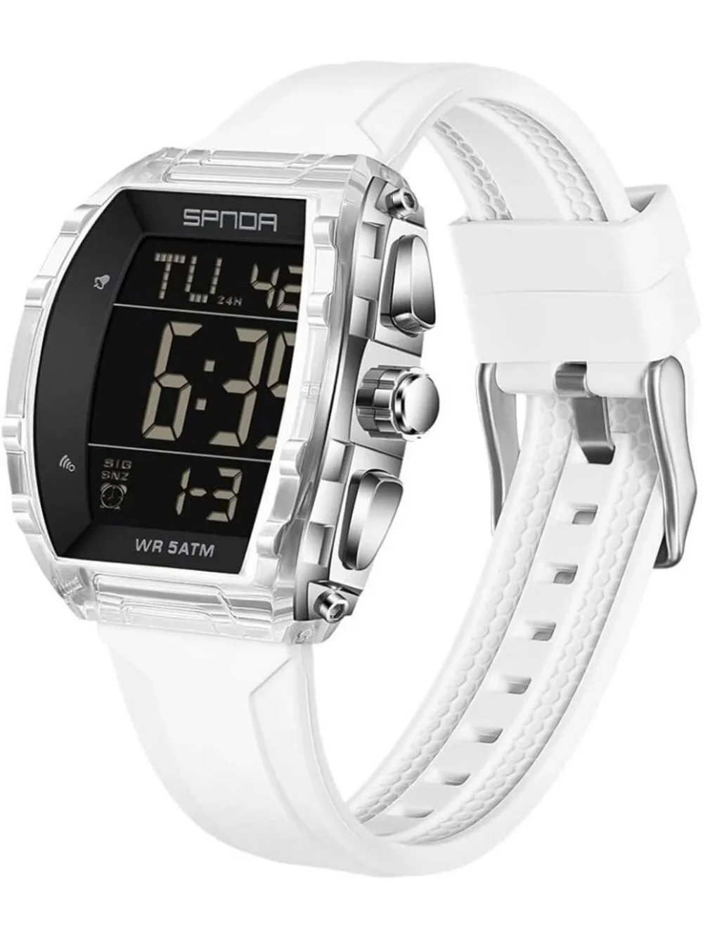 Men's White Analog Quartz Tonneau Shape Dual Waterproof Digital Luxury Watch